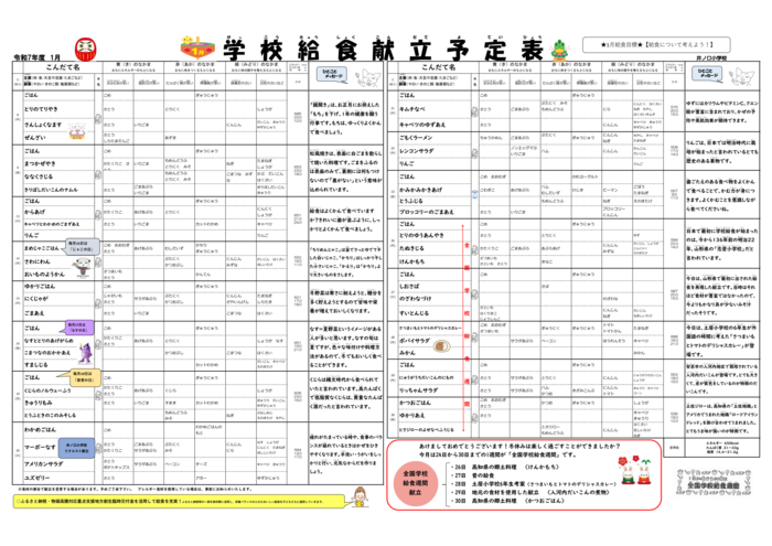 1月　自校式献立予定表