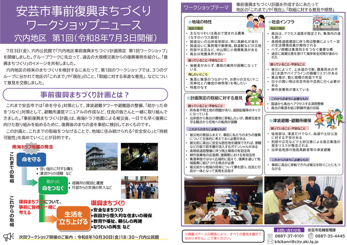 第1回穴内地区事前復興まちづくり計画WSニュース