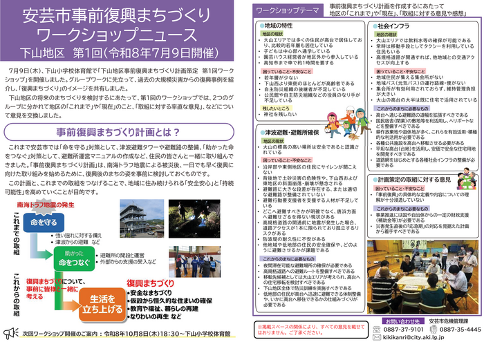 第1回下山地区事前復興まちづくり計画WSニュース