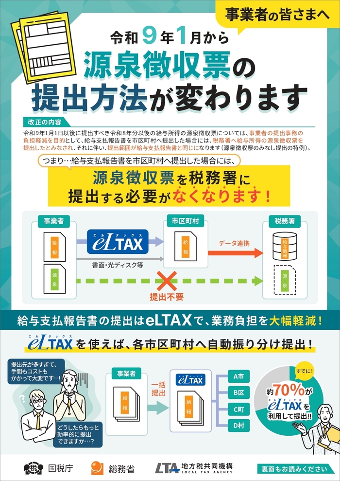 源泉徴収票の提出方法が変わります